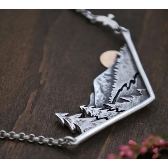 Mountain Sunset Sunrise Pendant Necklace - Picture 2 of 6